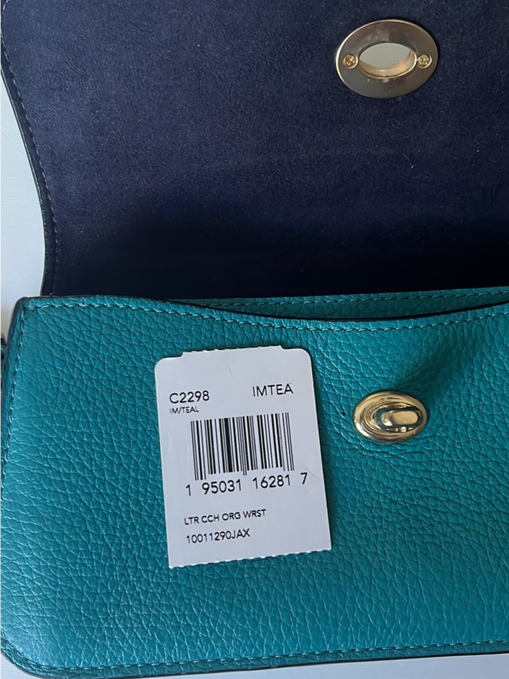 Coach Teal Pebbled Leather Turnlock Wristlet - Picture 4 of 4